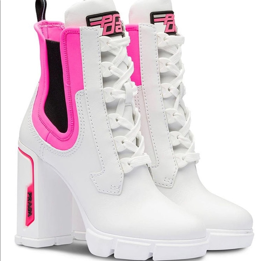 Prada Neon Trimmed Sporty Chunky Heel Booties